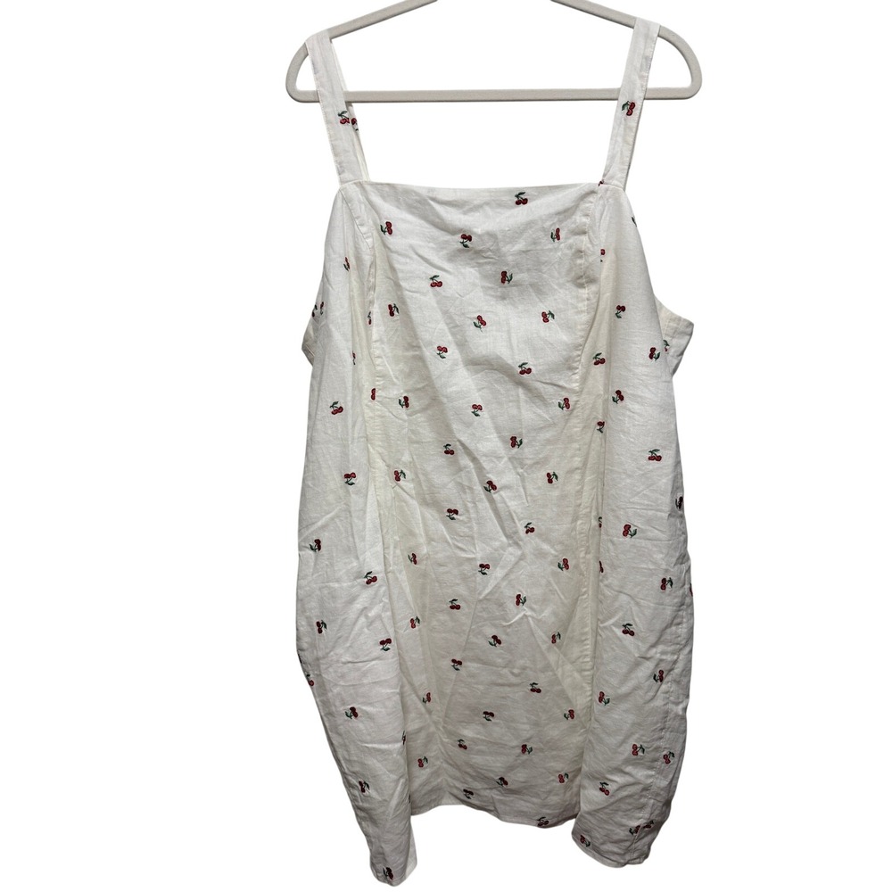 Forever 21+ White Cotton Linen‎ Embroidered Cherry Mini Sundress Plus Size 3X